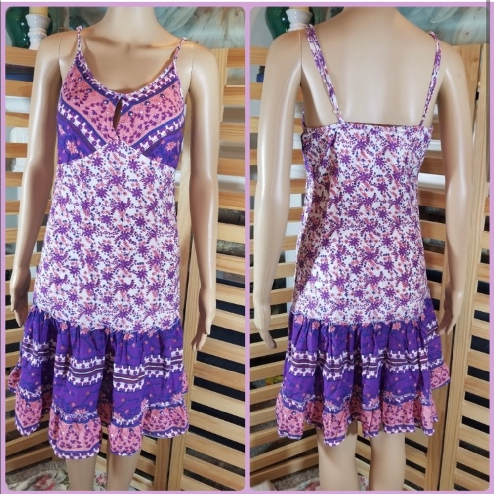 Solitaire strappy purple and pink boho sundress